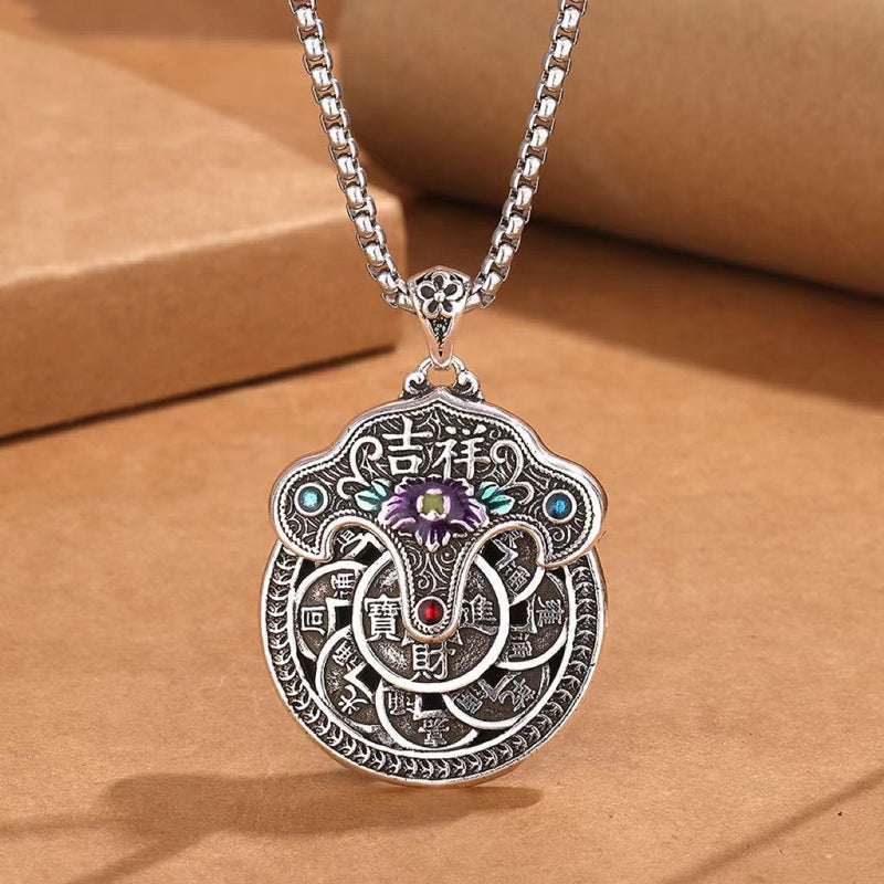 Nimara Ritual Peony Flower Copper Coins Wealth Necklace Pendant