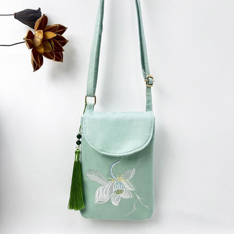 Nimara Ritual Small Embroidered Flowers Crossbody Bag Shoulder Bag Double Layer Cellphone Bag
