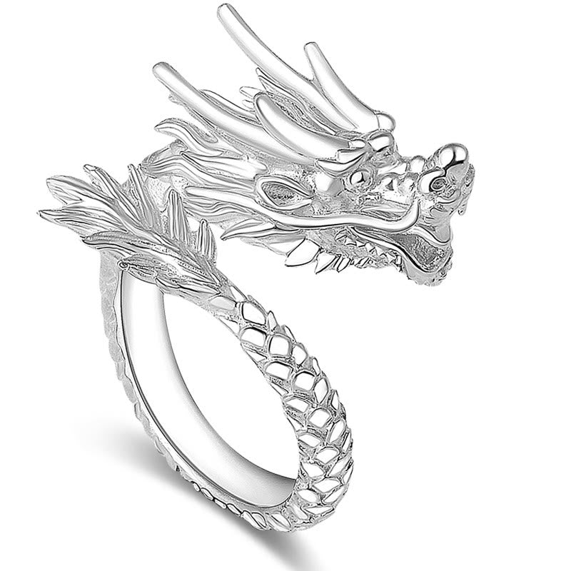 Nimara Ritual 990 Sterling Silver Vintage Dragon Design Luck Protection Strength Adjustable Ring