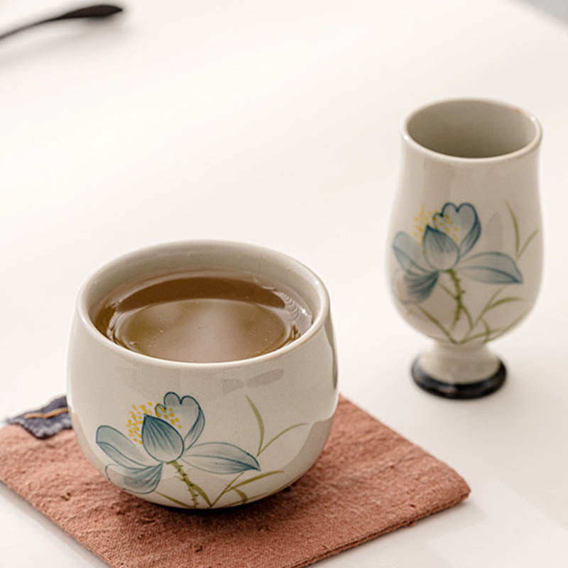 Nimara Ritual Hand Painted Lotus Flower Ceramic Teacup Kung Fu Tea Cup
