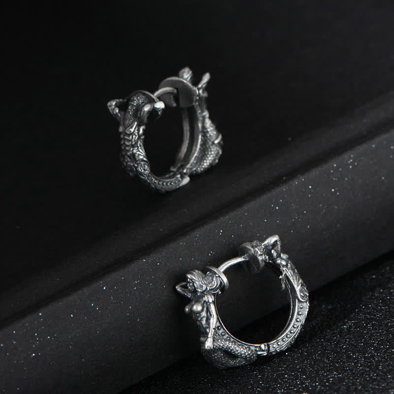 Nimara Ritual 925 Sterling Silver Dragon Hoop Pattern Protection Earrings