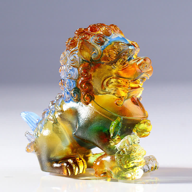 Nimara Ritual Handmade Liuli Crystal Lion Art Piece Strength Home Office Decoration