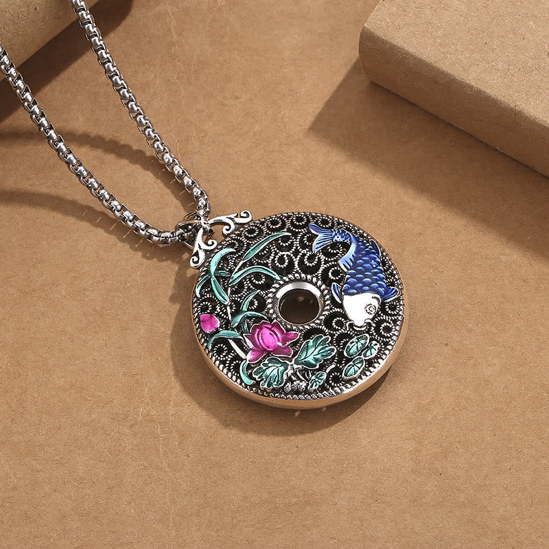 Nimara Ritual Koi Fish Lotus Peace Buckle Fu Character Wealth Luck Necklace Pendant