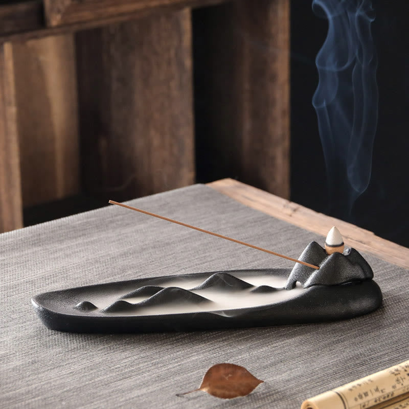 Nimara Ritual Double Koi Fish Mountain Healing Ceramic Stick Incense Burner Decoration