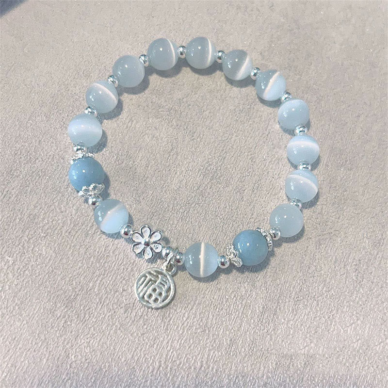 Nimara Ritual Cat's Eye Crystal Peach Blossom Bell Fu Character Charm Support Bracelet