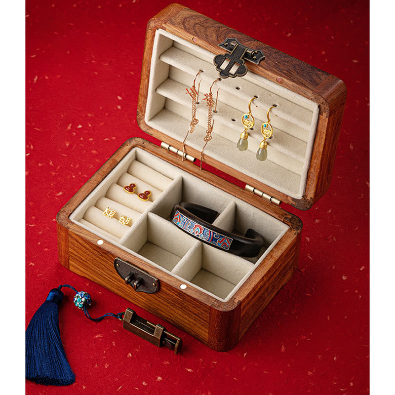 Nimara Ritual Retro Handmade Floral Pattern Rosewood Jewelry Storage Box Lockable Wooden Gift Organizer Box