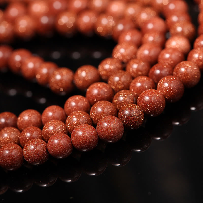 Nimara Ritual 108 Mala Beads Goldstone Om Mani Padme Hum Swastika Confidence Bracelet