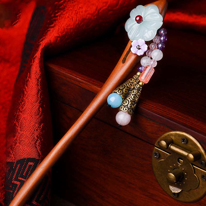 Nimara Ritual Red Sandalwood Amethyst Aventurine Protection Hairpin Decoration