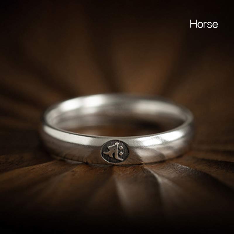 Nimara Ritual 925 Sterling Silver Chinese Zodiac Natal Buddha Blessing Couple Ring