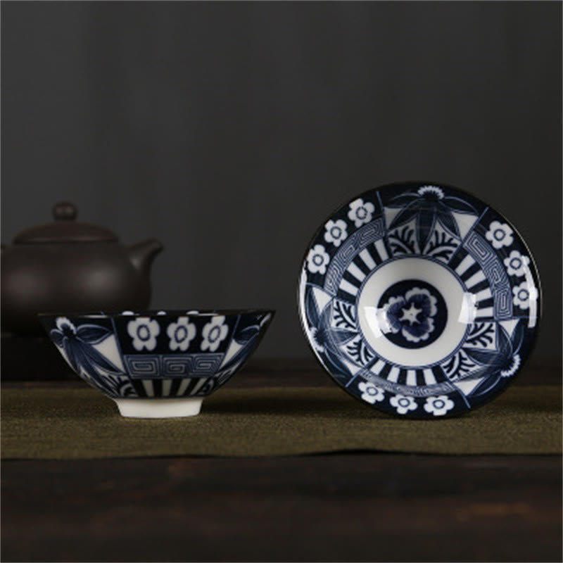 Nimara Ritual Flowers Fu Character Mountains Lotus Cherry Blossoms Ceramic Teacup Kung Fu Tea Cup