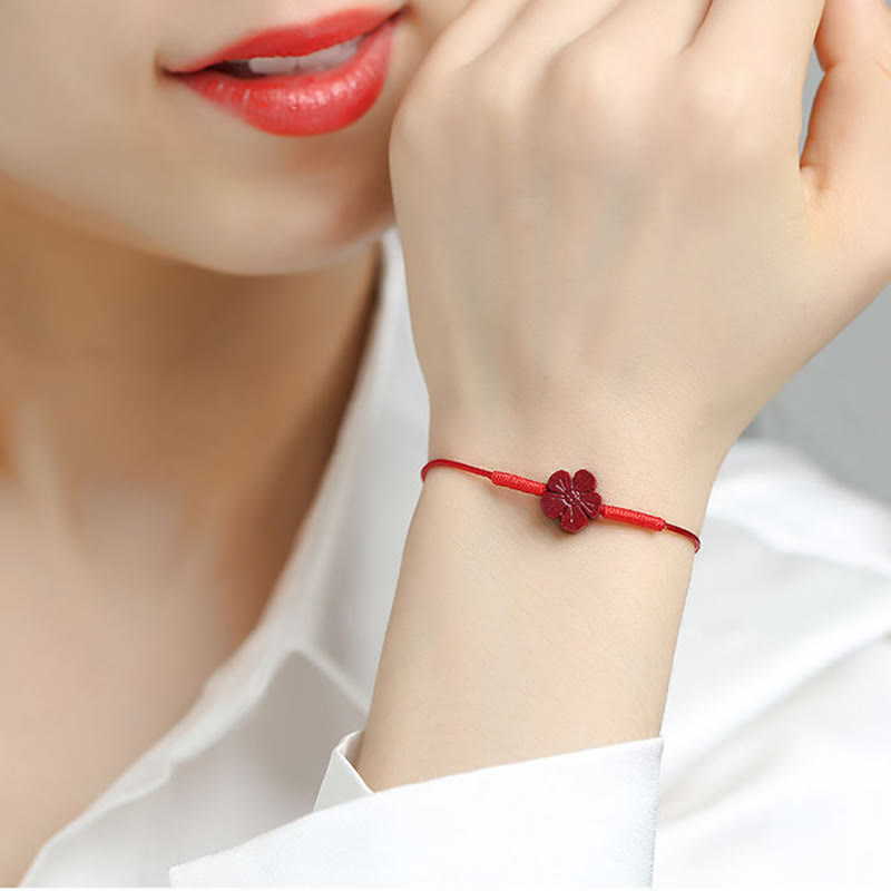 Nimara Ritual Handmade Plum Blossom Four Leaf Clover PiXiu Lotus Koi Fish Cinnabar Blessing Braid Bracelet