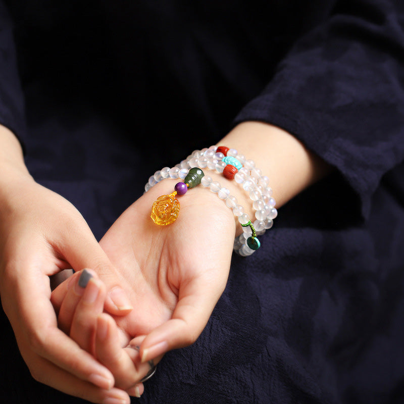 Nimara Ritual 108 Mala Beads Moonstone Amber Lotus Turquoise Crystal Healing Bracelet