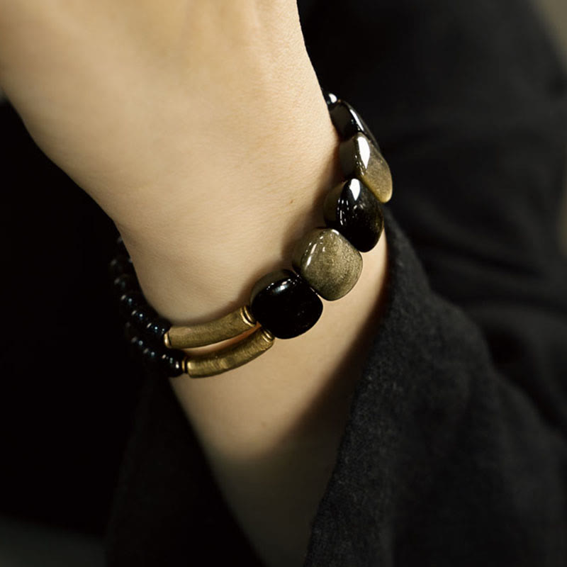 Nimara Ritual Black Obsidian Gold Sheen Obsidian Strengthen Bracelet