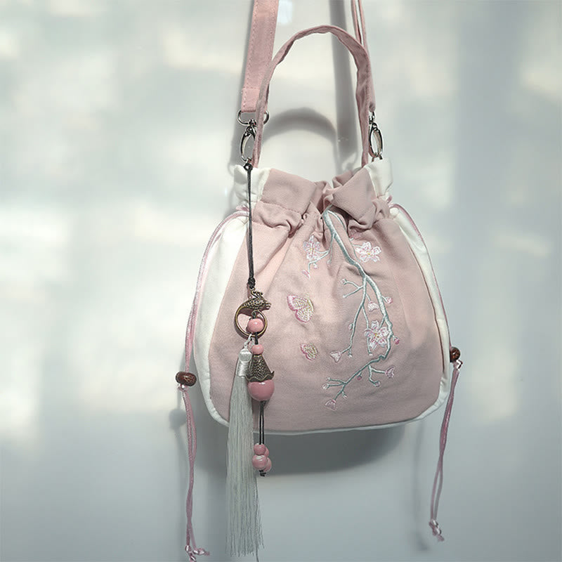 Nimara Ritual Handmade Embroidered Flowers Canvas Tote Shoulder Bag Handbag