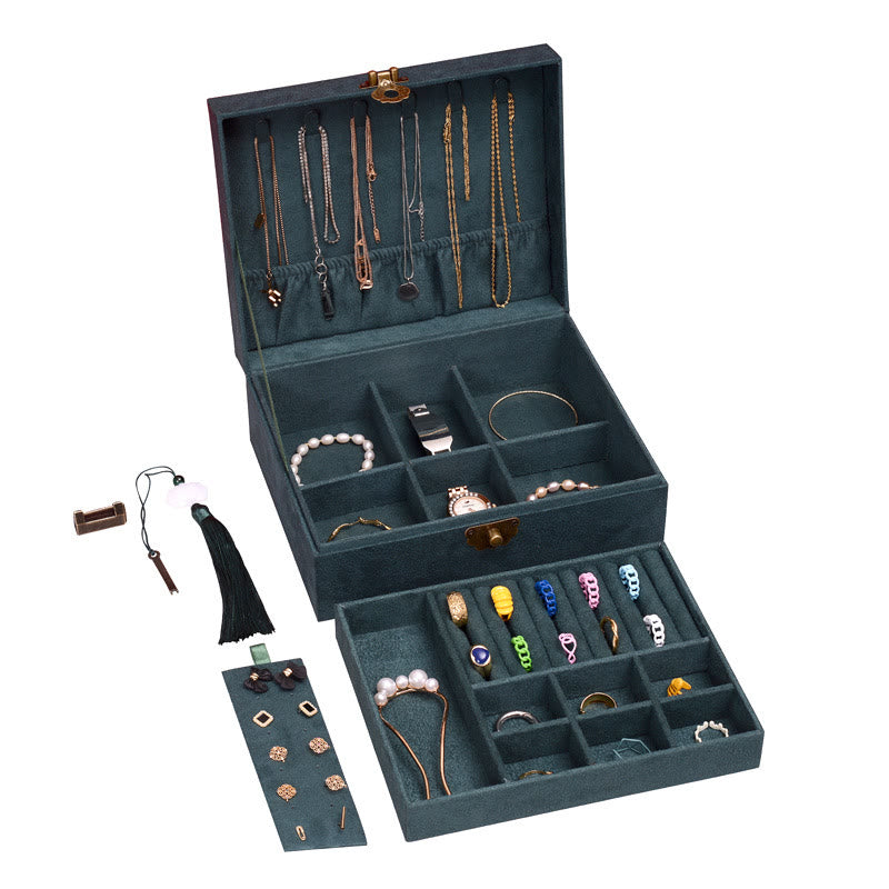 Nimara Ritual Simple Design Jewelry Box Organizer Two-Layer Jewelry Storage Box Flannel Box With Lock