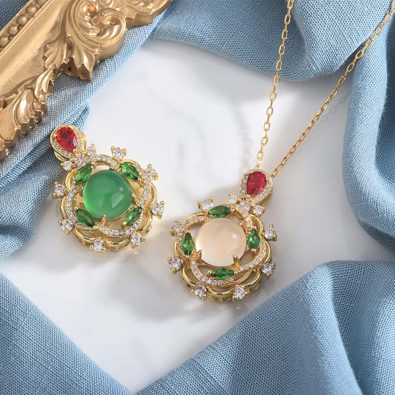 Nimara Ritual Cyan Jade Red Crystal Luck Necklace