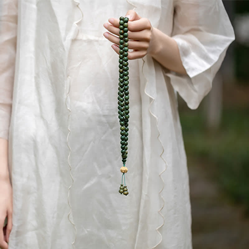 Nimara Ritual 108 Mala Beads Green Sandalwood Boxwood Lotus Positive Bracelet