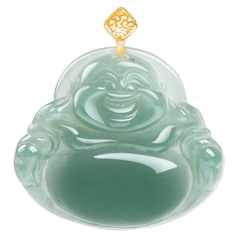 Nimara Ritual Laughing Buddha Natural Jade Prosperity Abundance Necklace Pendant