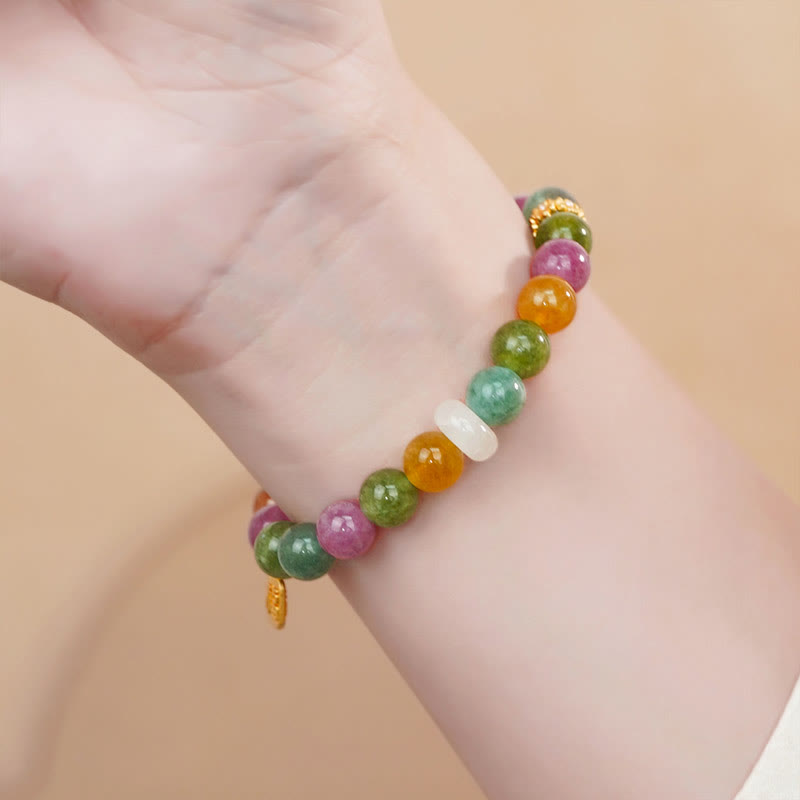 Nimara Ritual Colorful Tourmaline Chalcedony Positive Fu Character Charm Bracelet