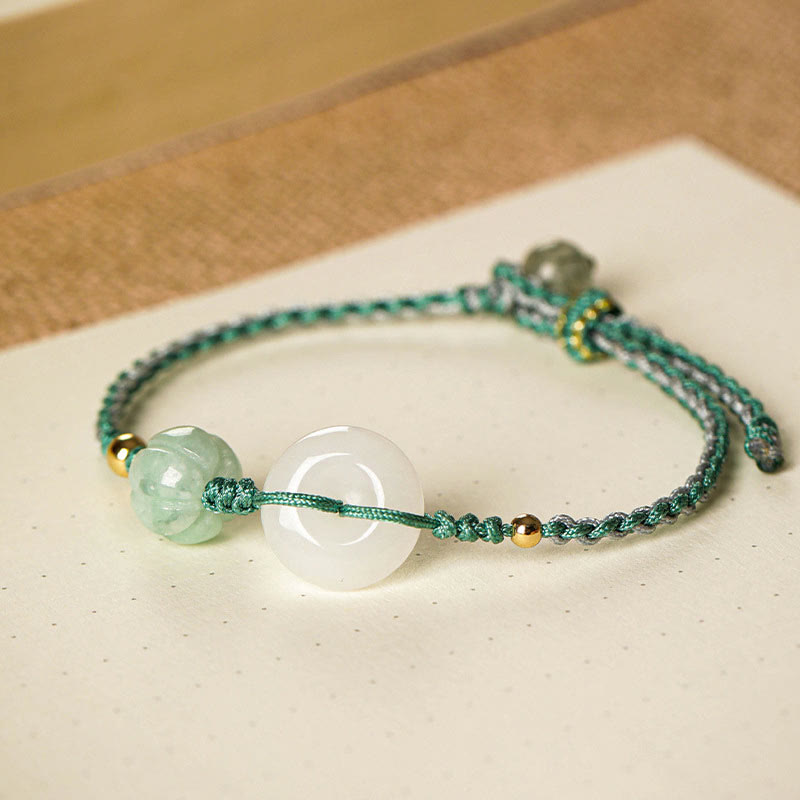 Nimara Ritual White Jade Peace Buckle Pumpkin Bead Luck Blessing Braided Bracelet