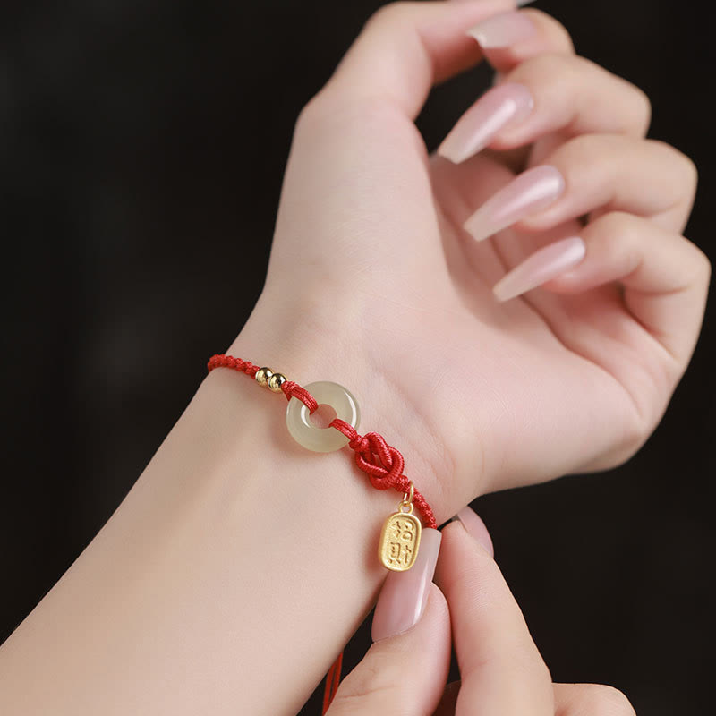 Nimara Ritual Hetian Jade Peace Buckle Fu Character String Luck Bracelet