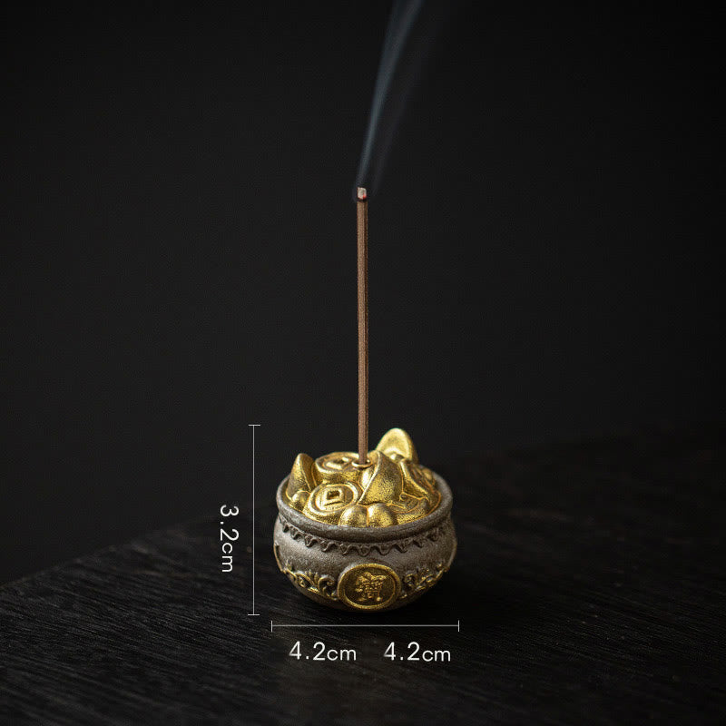 Nimara Ritual Small Treasure Bowl Lucky Bag Bagua Tray Healing Ceramic Stick Incense Burner Decoration