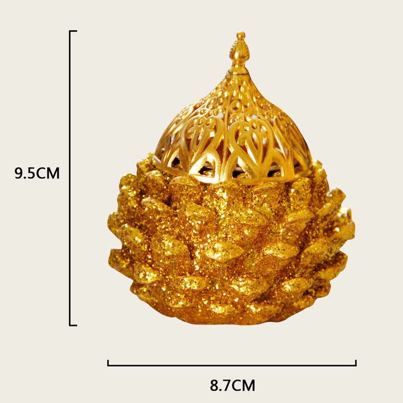 Nimara Ritual Gold Pine Cone Pattern Spiritual Rituals Mini Incense Burner Home Tabletop Decor
