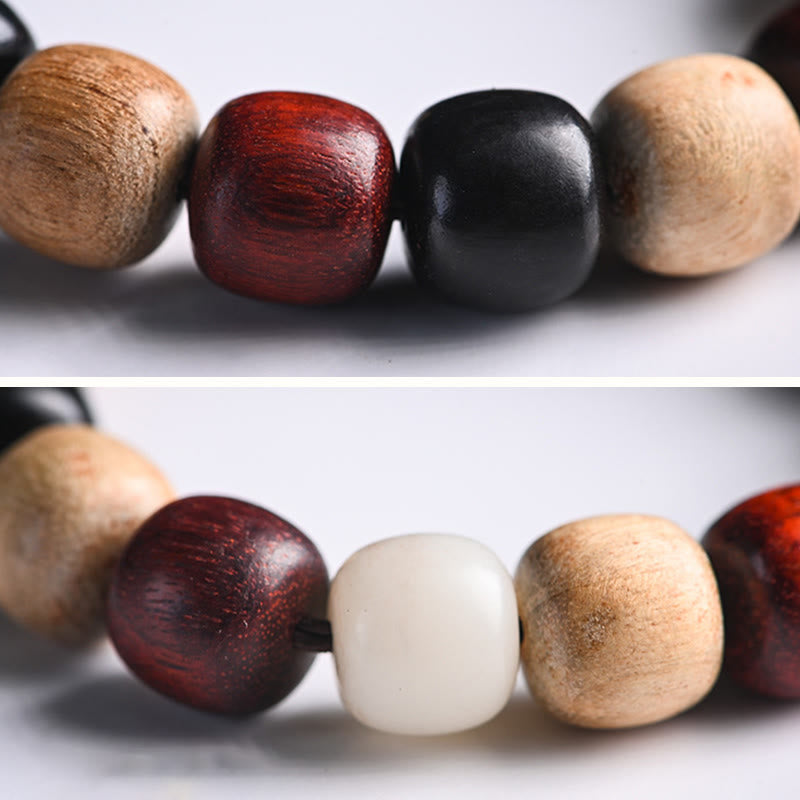 Nimara Ritual Small Leaf Red Sandalwood Ebony Wood Cute Cat Engraved Protection Bracelet