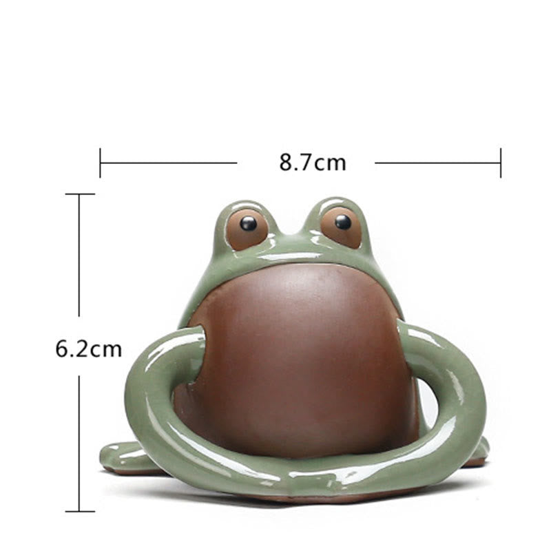 Nimara Ritual FengShui Wealth Lucky Cute Frog Ceramic Tea Pet Figurine Decoration