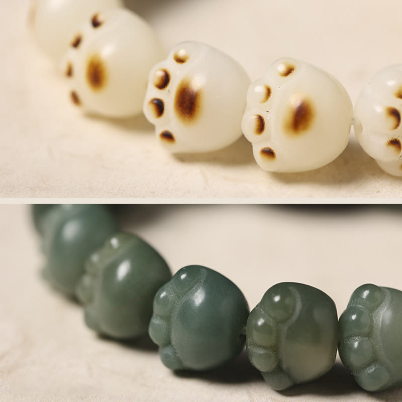 Nimara Ritual Natural Bodhi Seed Lovely Paw Ebony Wood Lucky Cat Wisdom Bracelet