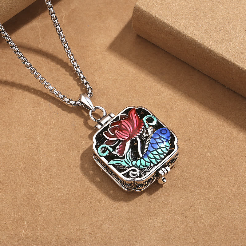 Nimara Ritual Koi Fish Lotus Copper Coins Luck Ghau Prayer Box Necklace Pendant