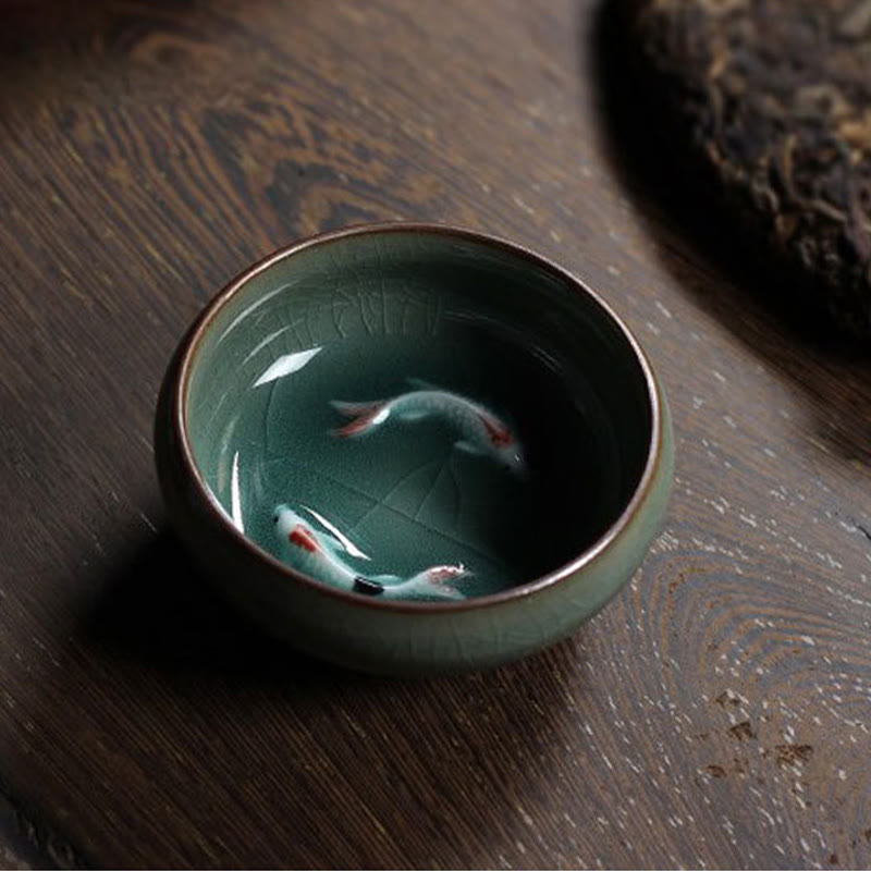 Nimara Ritual Colorful Koi Fish Ceramic Teacup Kung Fu Tea Cup Bowl
