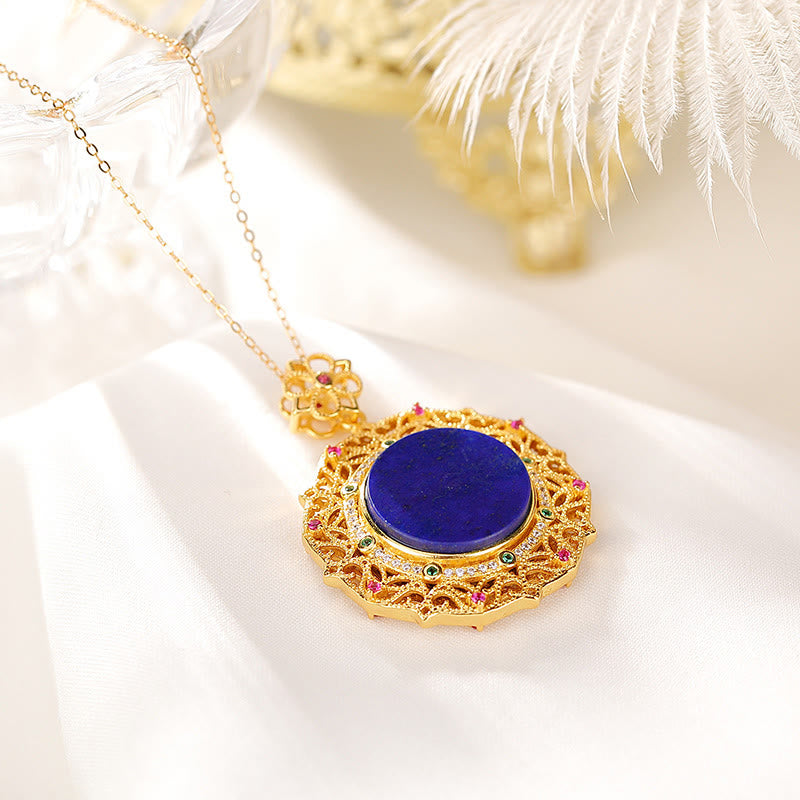 Nimara Ritual 925 Sterling Silver Plated Gold Lazurite Positive Necklace Pendant