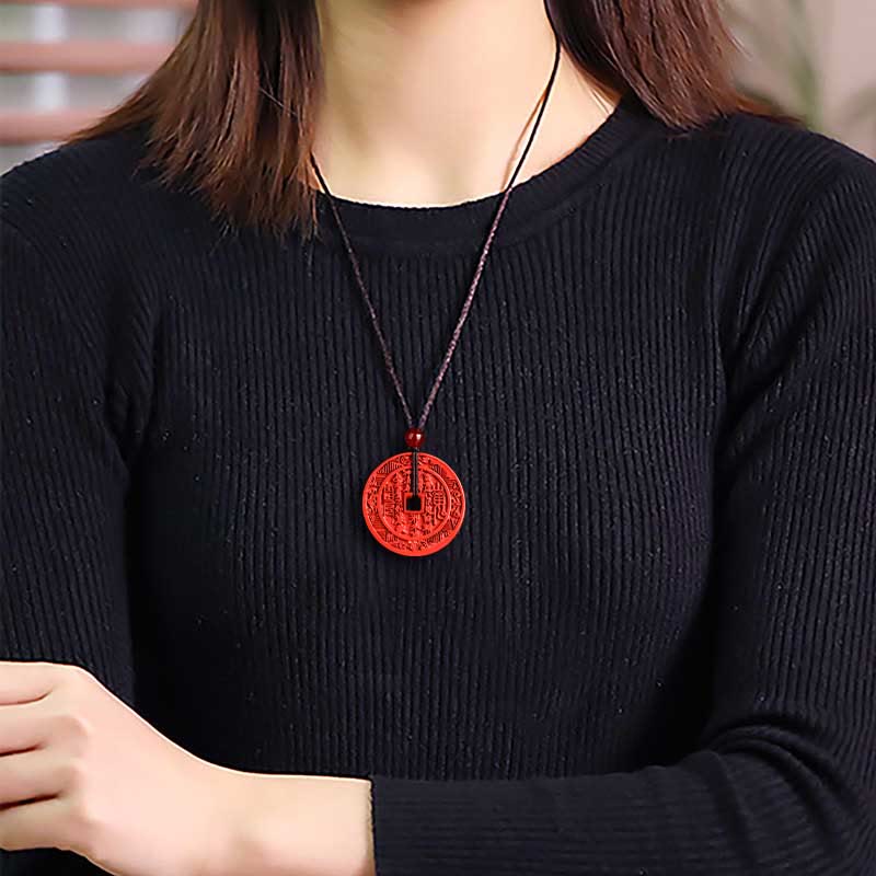 Nimara Ritual Natural Cinnabar Mountain Ghosts Spend Money Bagua Design Blessing Necklace Pendant
