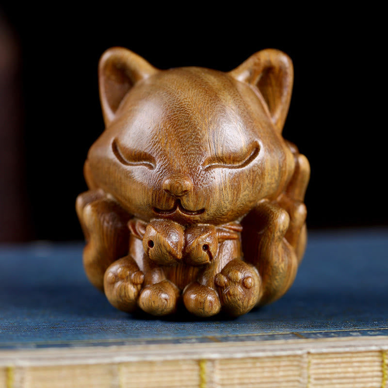 Nimara Ritual Mini Nine Tailed Fox Ivory Fruit Sandalwood Green Sandalwood Blessing Decoration