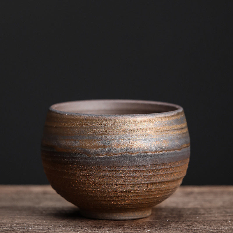 Nimara Ritual Simple Brown Striped Texture Ceramic Teacup Kung Fu Tea Cup Bowl
