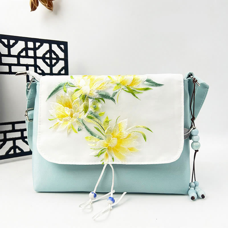 Nimara Ritual Embroidered Camellia Epiphyllum Gardenia Sakura Flowers Crossbody Bag Shoulder Bag Cellphone Bag