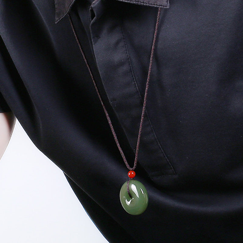 Nimara Ritual Natural Round Jade Peace Buckle Prosperity Necklace String Pendant