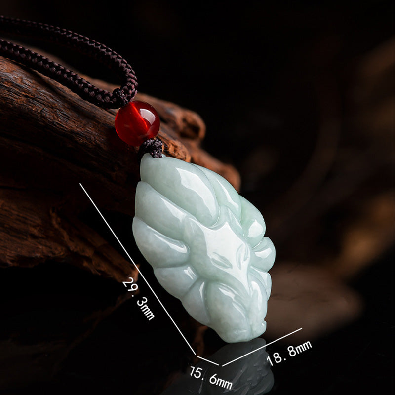 Nimara Ritual Natural Jade Nine Tailed Fox Luck Prosperity Necklace Pendant