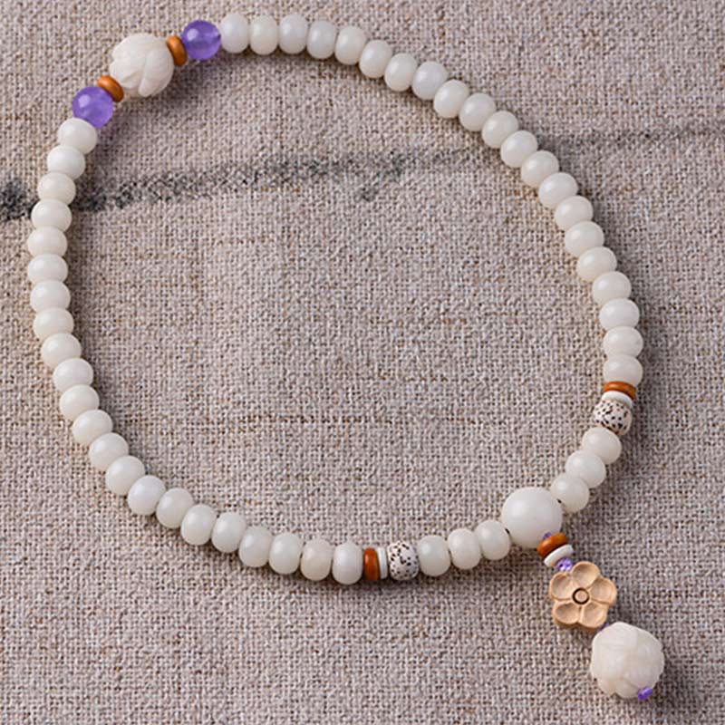 Nimara Ritual Tibetan White Jade Bodhi Lotus Blessing Bracelet