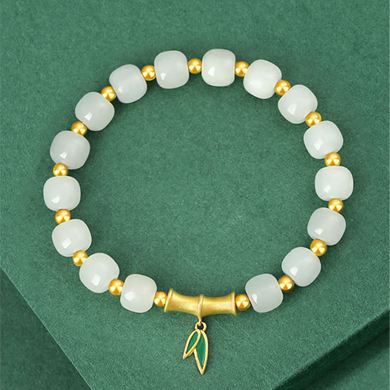 Nimara Ritual 925 Sterling Silver Hetian White Jade Bamboo Luck Bracelet