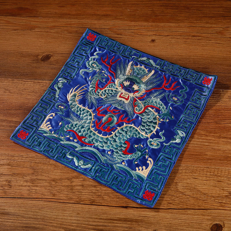 Nimara Ritual Crane Phoenix Dragon Kirin Embroidered Cup Mat Pad Tea Cup Coaster Square Kung Fu Tea Mat