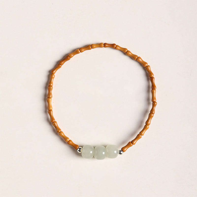 Nimara Ritual Natural Olive Pit Bamboo Pattern Hetian Jade Beads Luck Bracelet