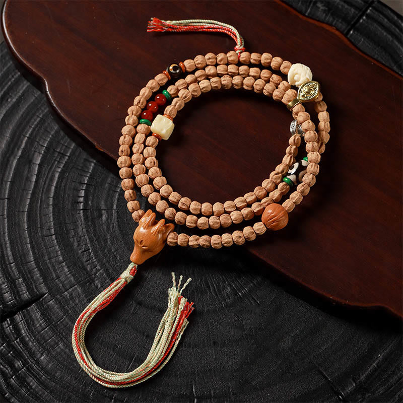 Nimara Ritual 108 Beads Bodhi Seed Red Agate Deer Head Wisdom Mala Bracelet