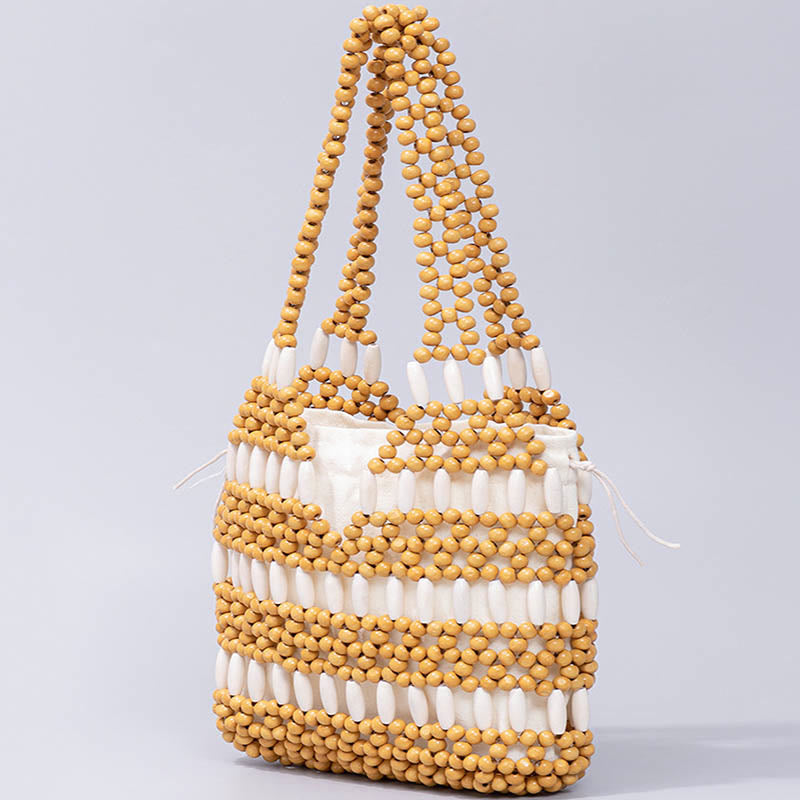 Nimara Ritual Hand-woven Round Wooden Beads Handbag