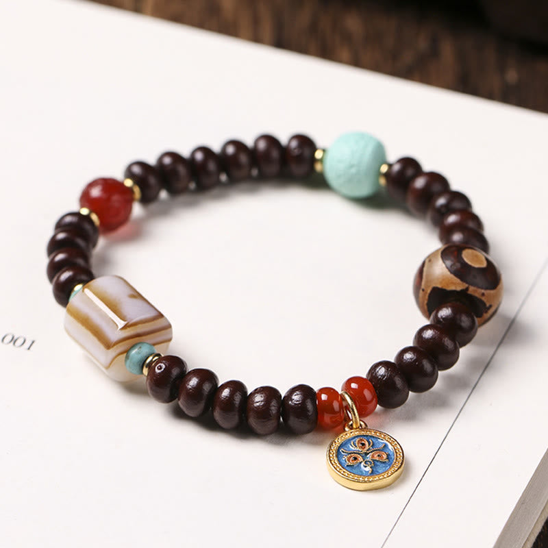 Nimara Ritual Natural Tibet Purple Bodhi Seed Dzi Bead God of Wealth Wisdom Bracelet