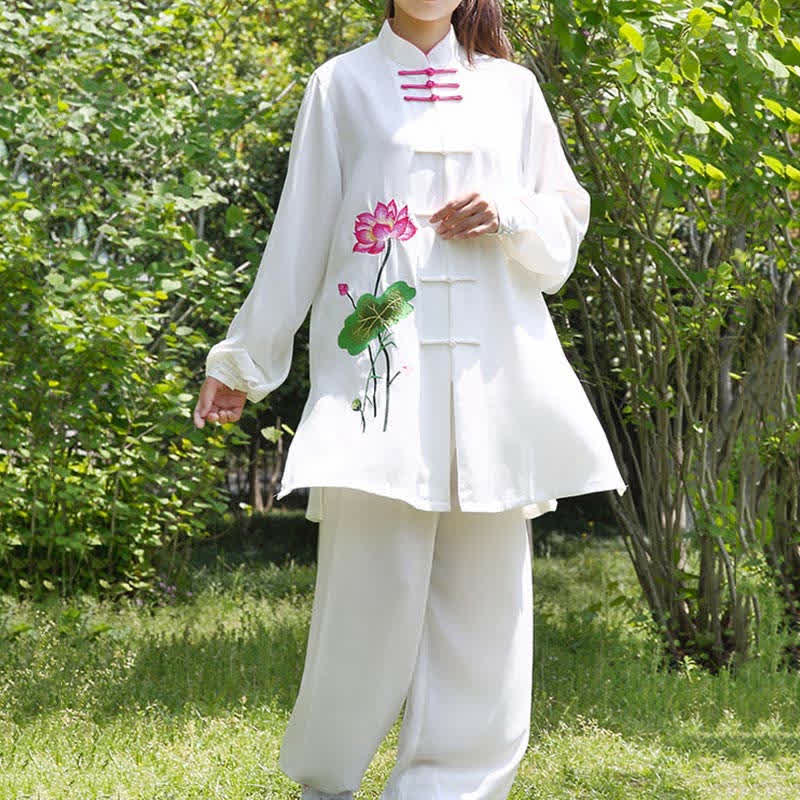 Nimara Ritual Lotus Flower Leaf Pattern Tai Chi Meditation Prayer Spiritual Zen Practice Clothing Women's Set
