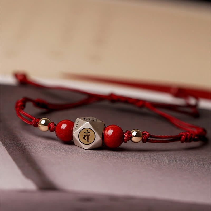 Nimara Ritual Handmade 925 Sterling Silver Chinese Zodiac Natal Buddha Cinnabar Calm Braided Bracelet