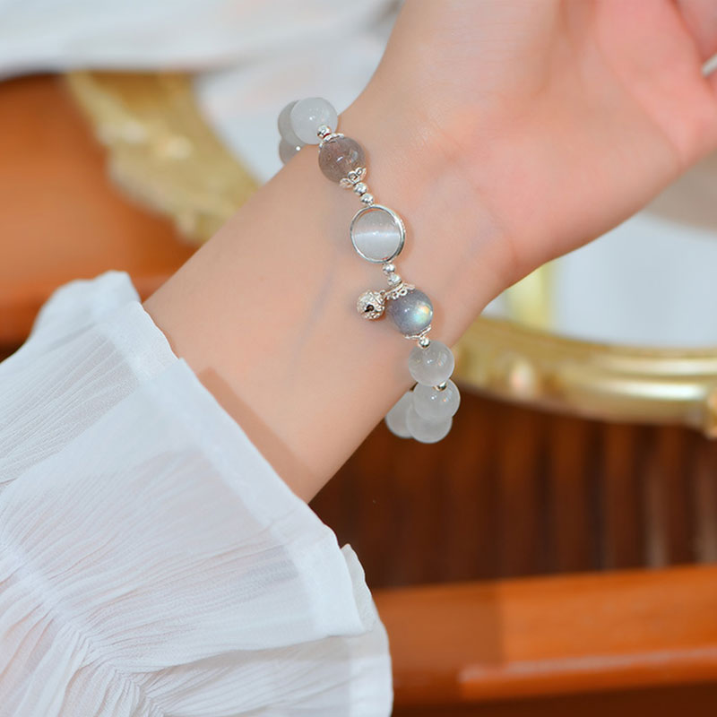 Nimara Ritual 925 Sterling Silver Cat Eye Moonstone Love Support Bracelet