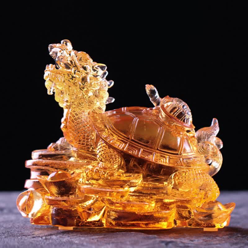 Nimara Ritual Feng Shui Dragon Turtle Coins Handmade Liuli Crystal Luck Art Piece Home Office Decoration